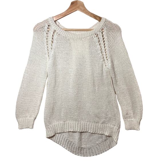 Zara Long Sleeve Knit Sweater Top Hi Low White Size Small - Picture 1 of 8